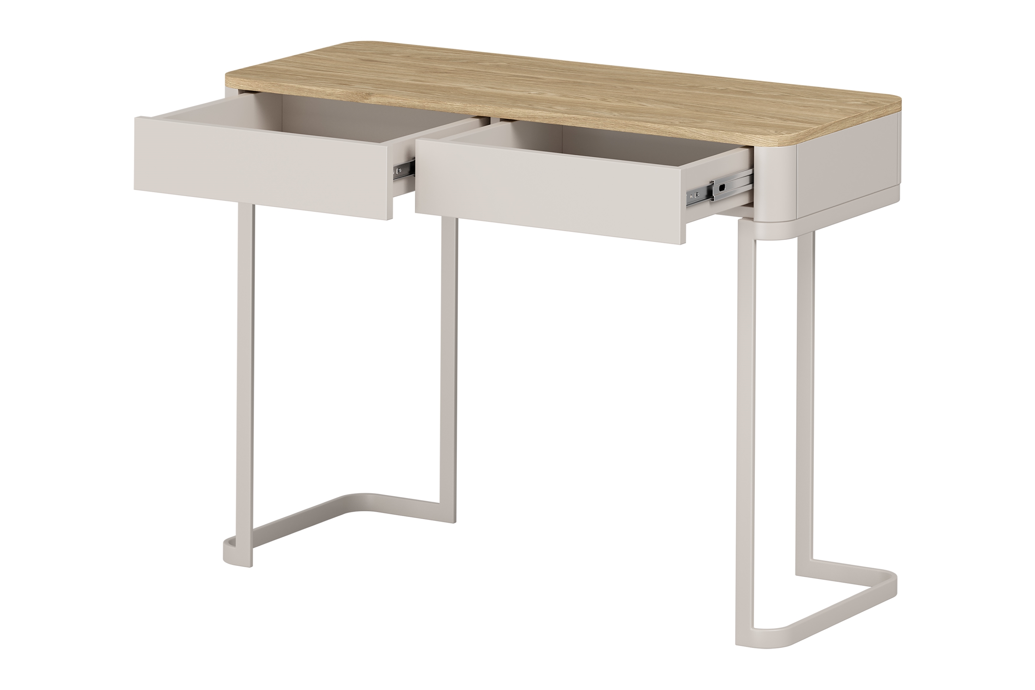 Konsola / toaletka Elivo 110 cm z szufladami na stelażu - kaszmir / dąb olejowany