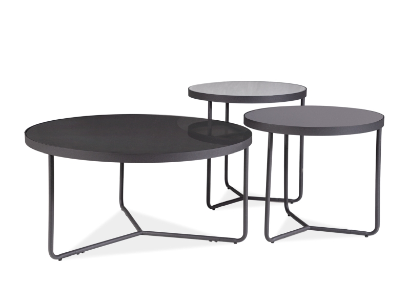 Zestaw okrągłych stolików kawowych Artemida z metalowymi nogami - szary / czarny - 3 elementy  Zestaw okrągłych stolików kawowych Artemida z metalowymi nogami - szary / czarny - 3 elementy 