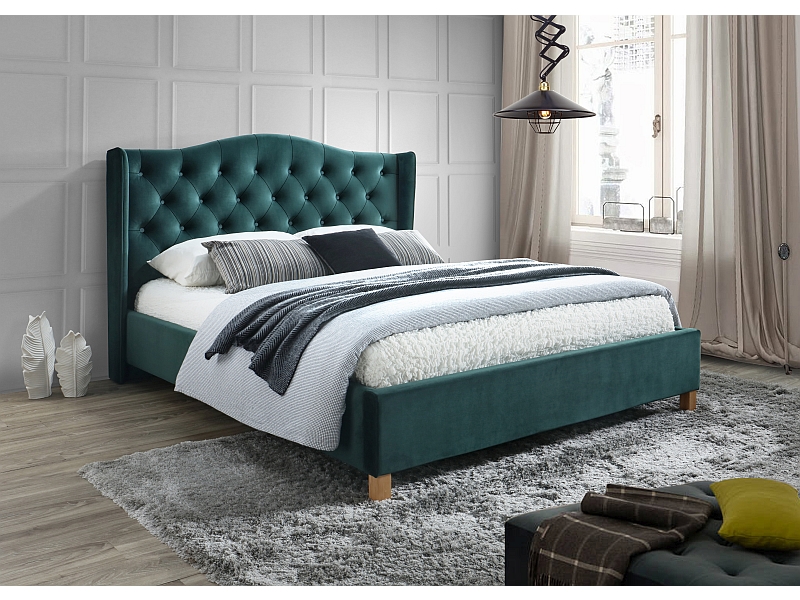 Łóżko tapicerowane Aspen 160x200 - zielony / dąb ŁÓŻko aspen velvet 160x200 kolor zielony/dĄb tapicerka bluvel 78