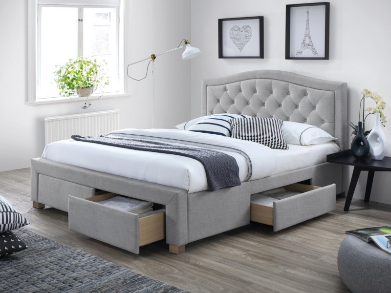 Łóżko tapicerowane Electra 160x200 - szary / dąb ekskluzywne tapicerowane łóżko do sypialni