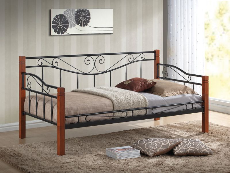 Łóżko jednoosobowe Kenia 90x200 - antyczna czereśnia metalowe łóżko jednoosobowe
