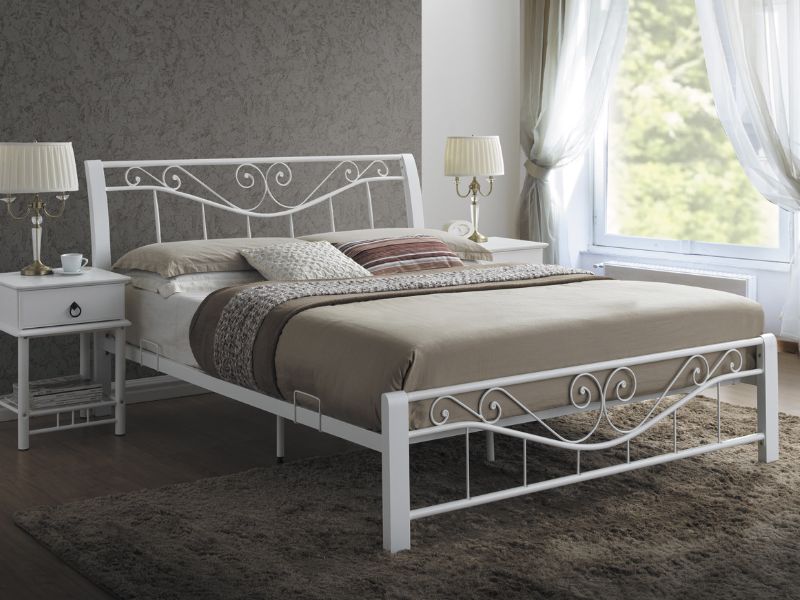 Klasyczne łóżko Parma 160x200 - biały białe metalowe łóżko w stylu klasycznym