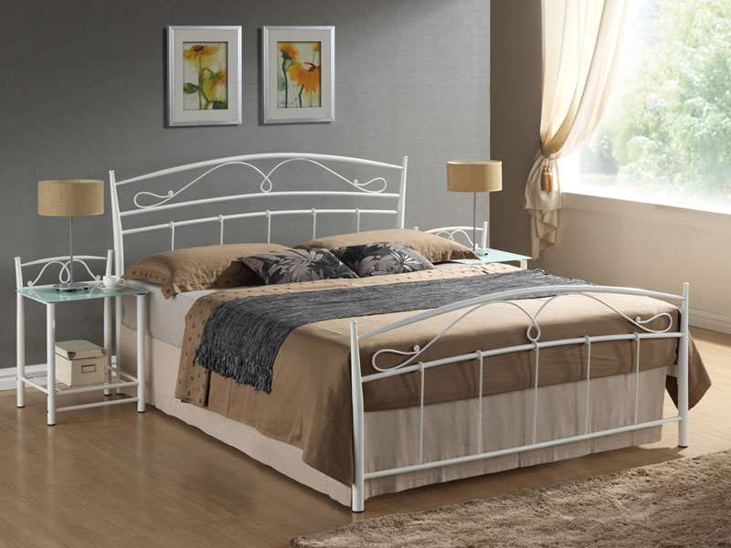 Klasyczne łóżko Siena 140x200 - biały klasyczne łóżko metalowe do sypialni w kolorze białym