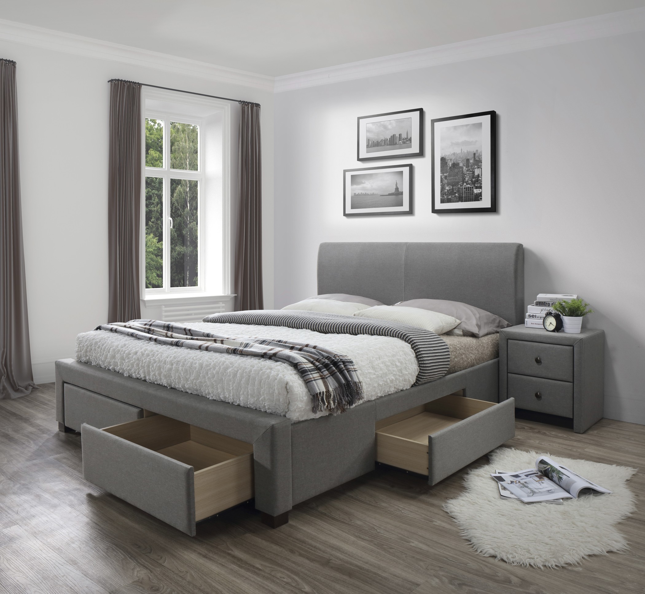 Tapicerowane łóżko Modena z szufladami - 180x200 - popiel Łóżko tapicerowane modena 180x200 z szufladami - popiel