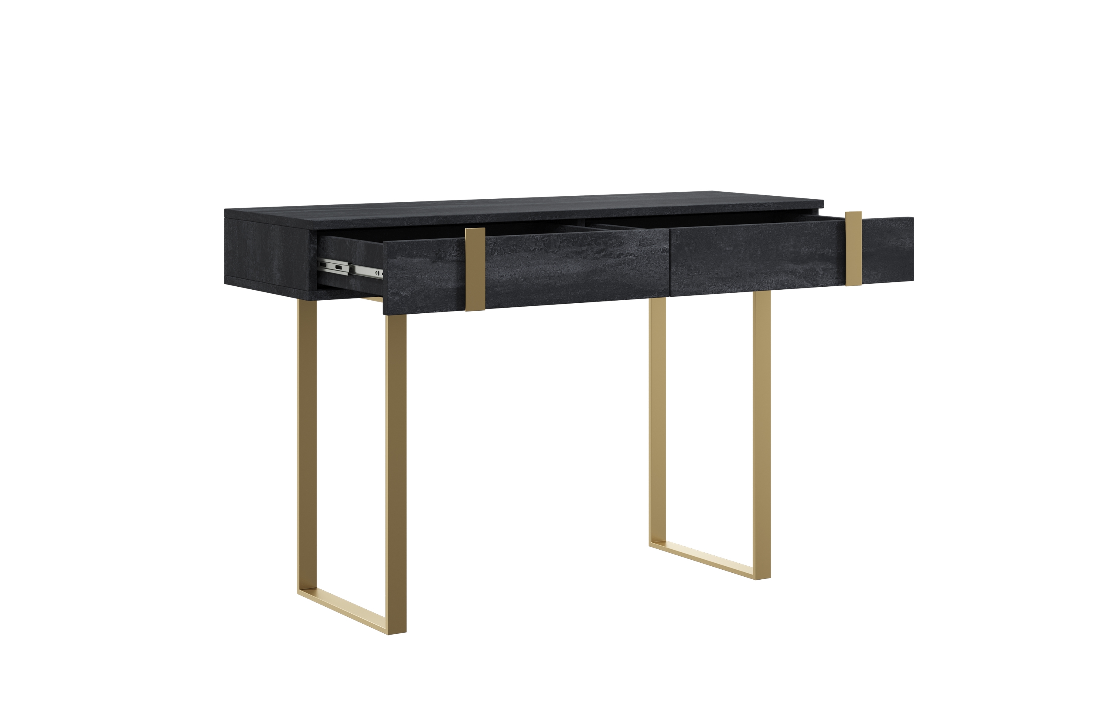 Nowoczesna konsola / toaletka Verica z metalowymi nogami 120 cm - czarny beton / złote nóżki