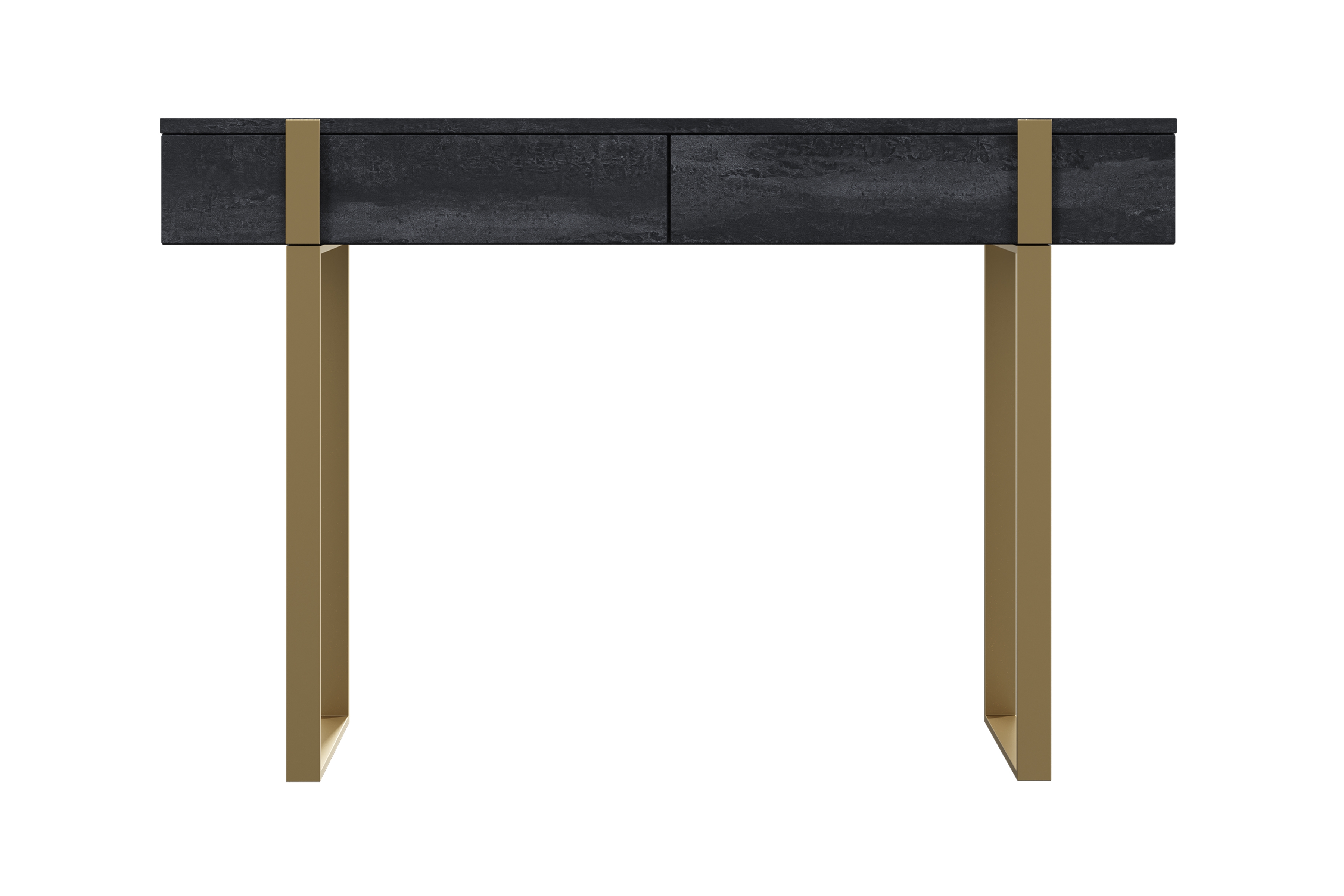 Nowoczesna konsola / toaletka Verica z metalowymi nogami 120 cm - czarny beton / złote nóżki