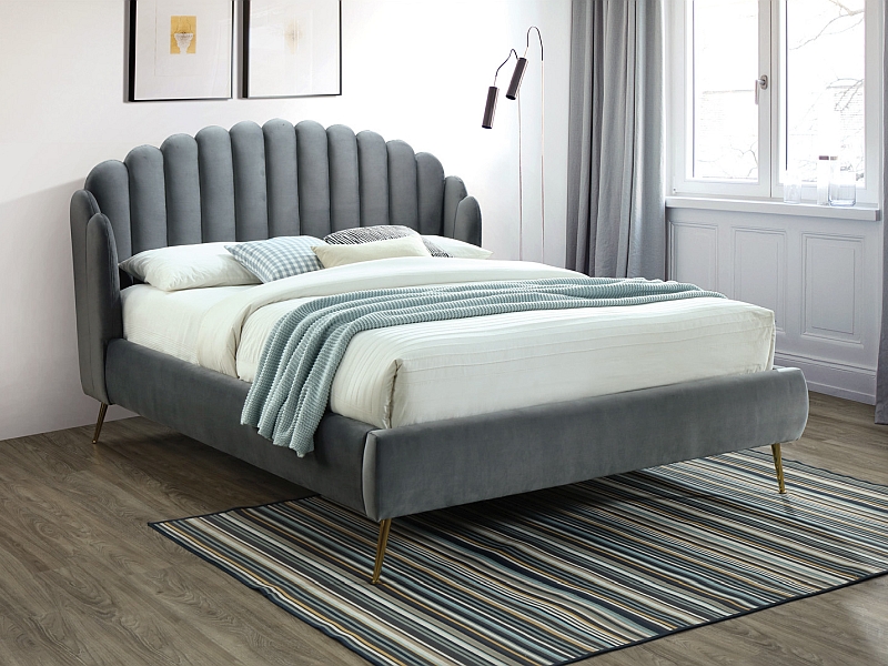 Nowoczesne łóżko tapicerowane Calabria Velvet 160x200 - szary / złoty nowoczesne łóżko tapicerowane calabria velvet 160x200 - szary / złoty
