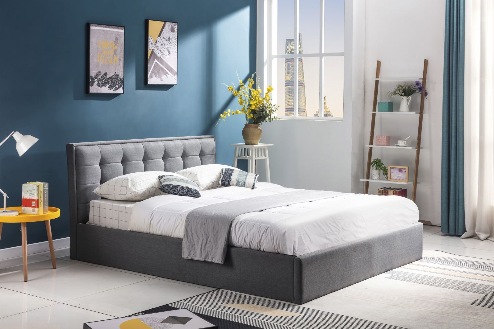 Nowoczesne łóżko tapicerowane z pojemnikiem Padva 120x200 - popielaty tapicerowane łóżko z pojemnikiem