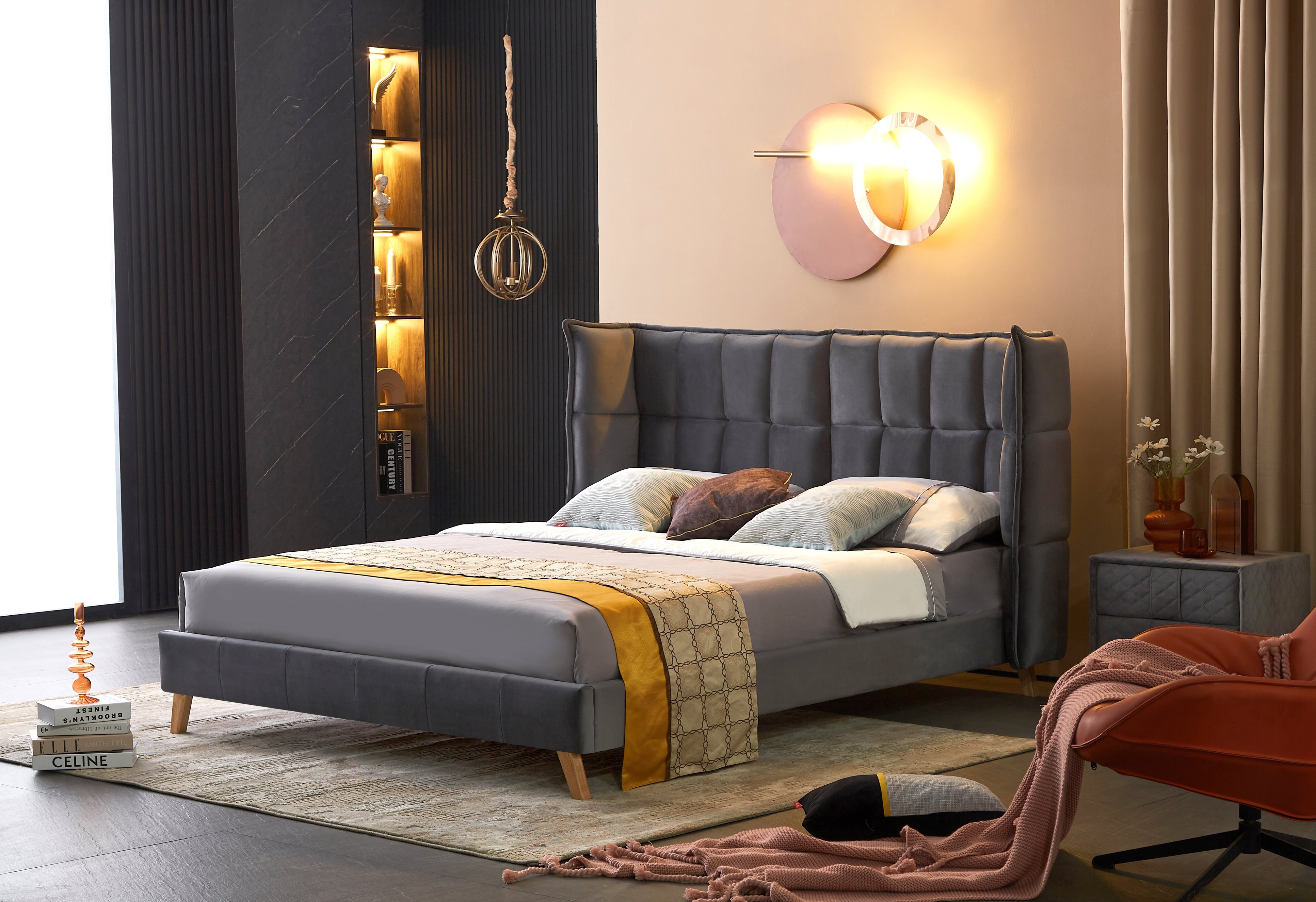 Łóżko tapicerowane 160x200 Scandino - popielaty scandino łóżko 160, popielaty