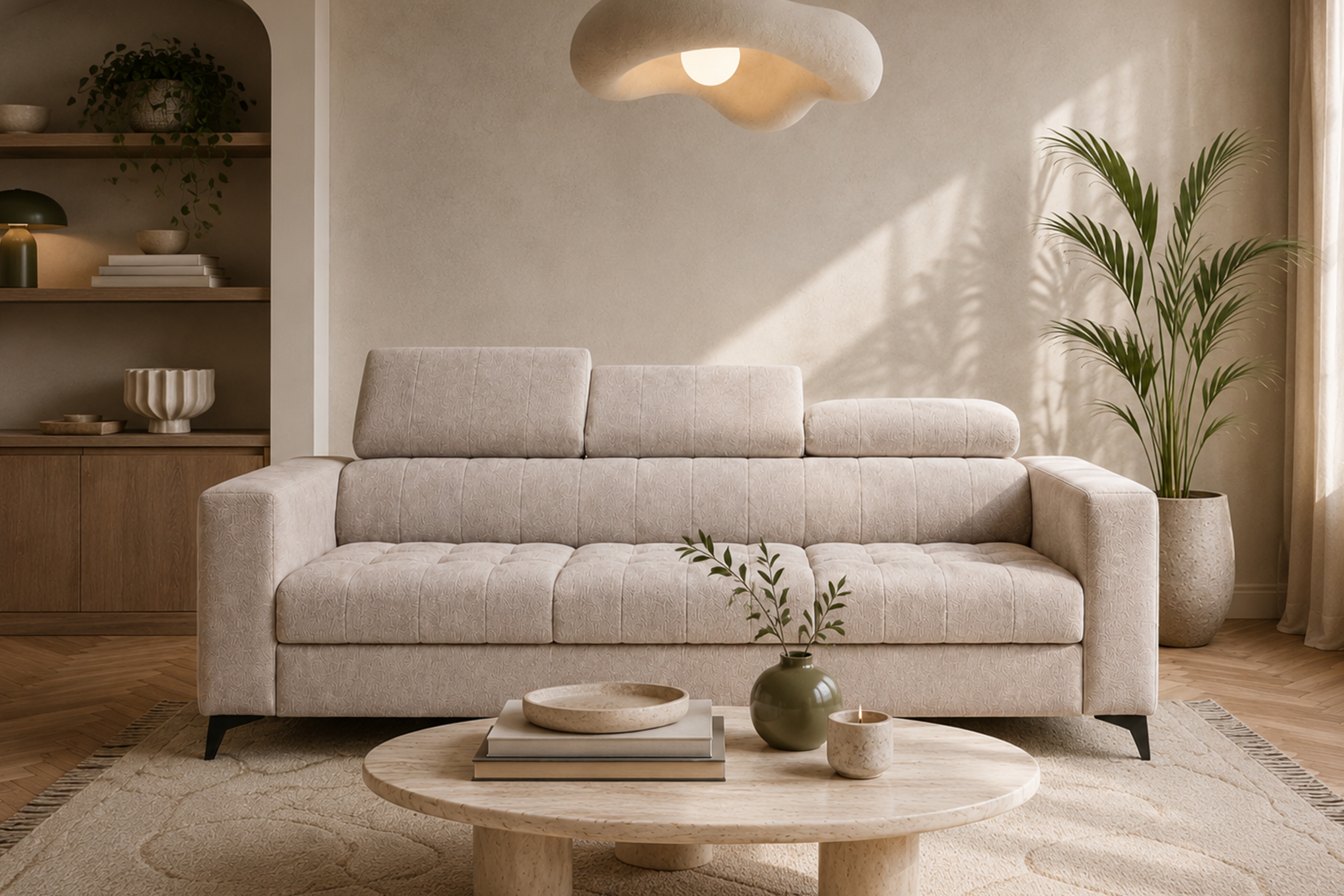 Sofa Nardo z funkcją spania - beżowy szenil Vibe 08