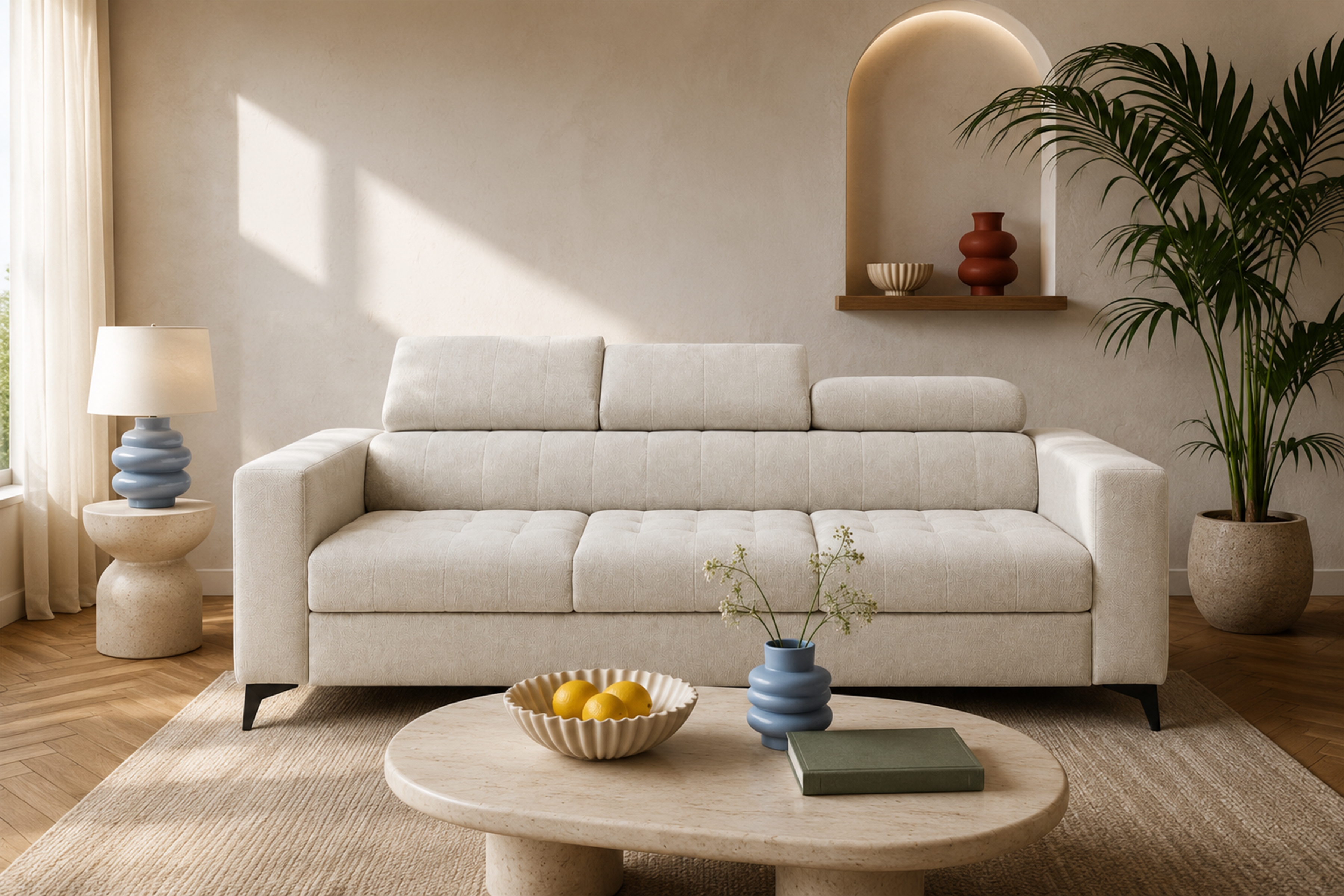 Sofa Nardo z funkcją spania - jasny beżowy szenil Vibe 06