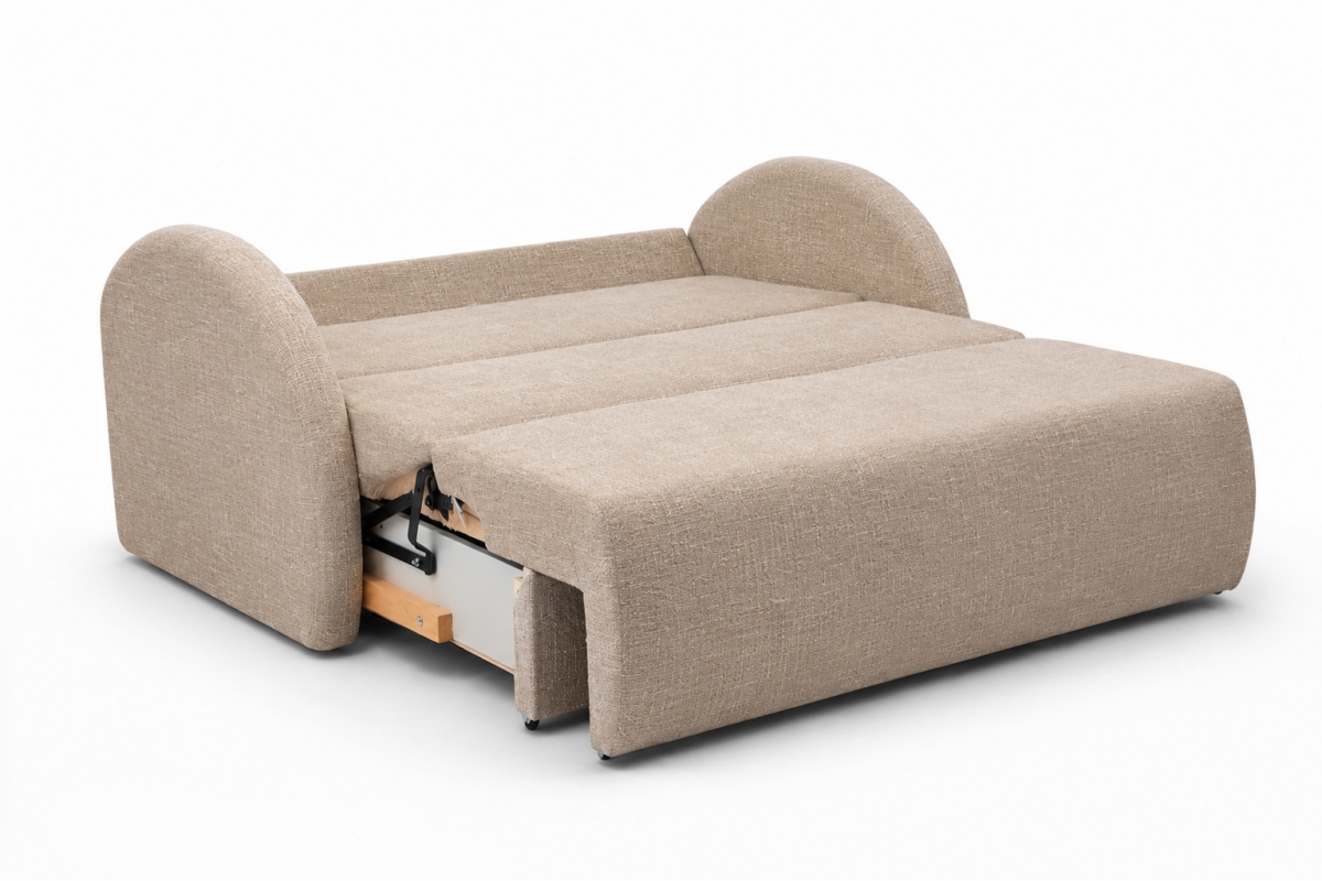 Sofa rozkładana Nubi trzyosobowa 140 cm z pojemnikiem - beżowa tkanina hydrofobowa  Murano 834