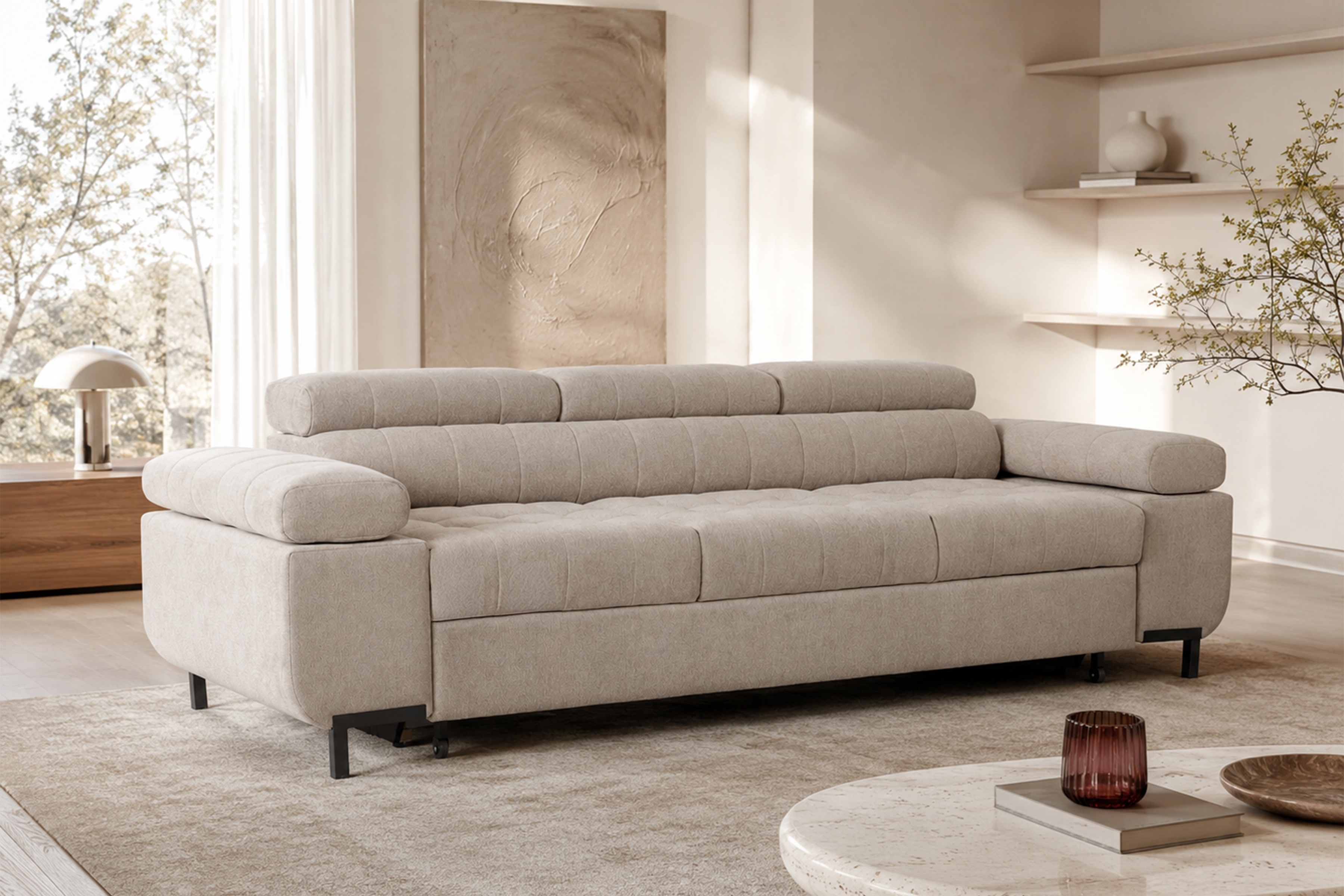 Sofa trzyosobowa Tyrion z funkcją spania - beżowy szenil Vibe 08