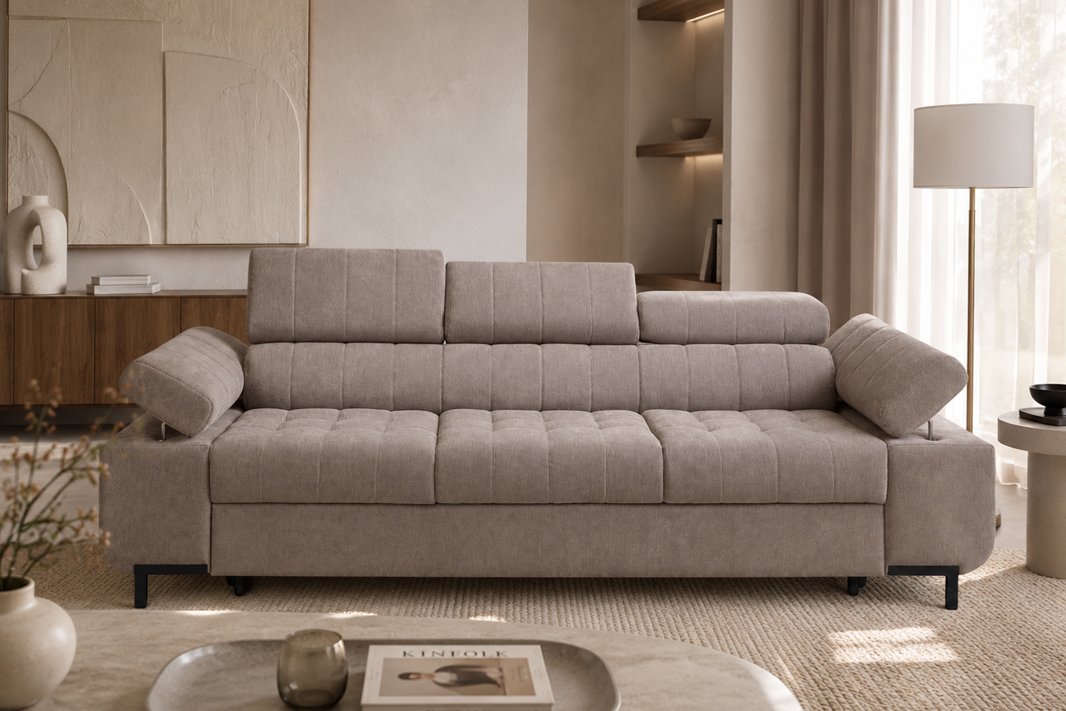 Sofa trzyosobowa Tyrion z funkcją spania - brązowy szenil Vibe 21