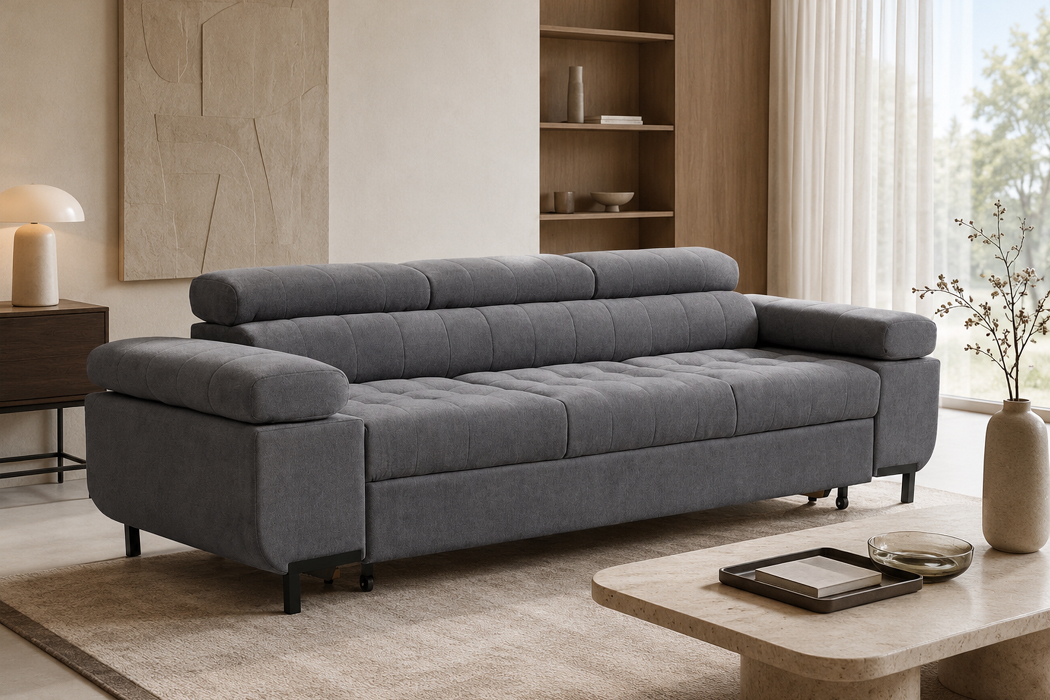Sofa trzyosobowa Tyrion z funkcją spania - szary szenil Vibe 95