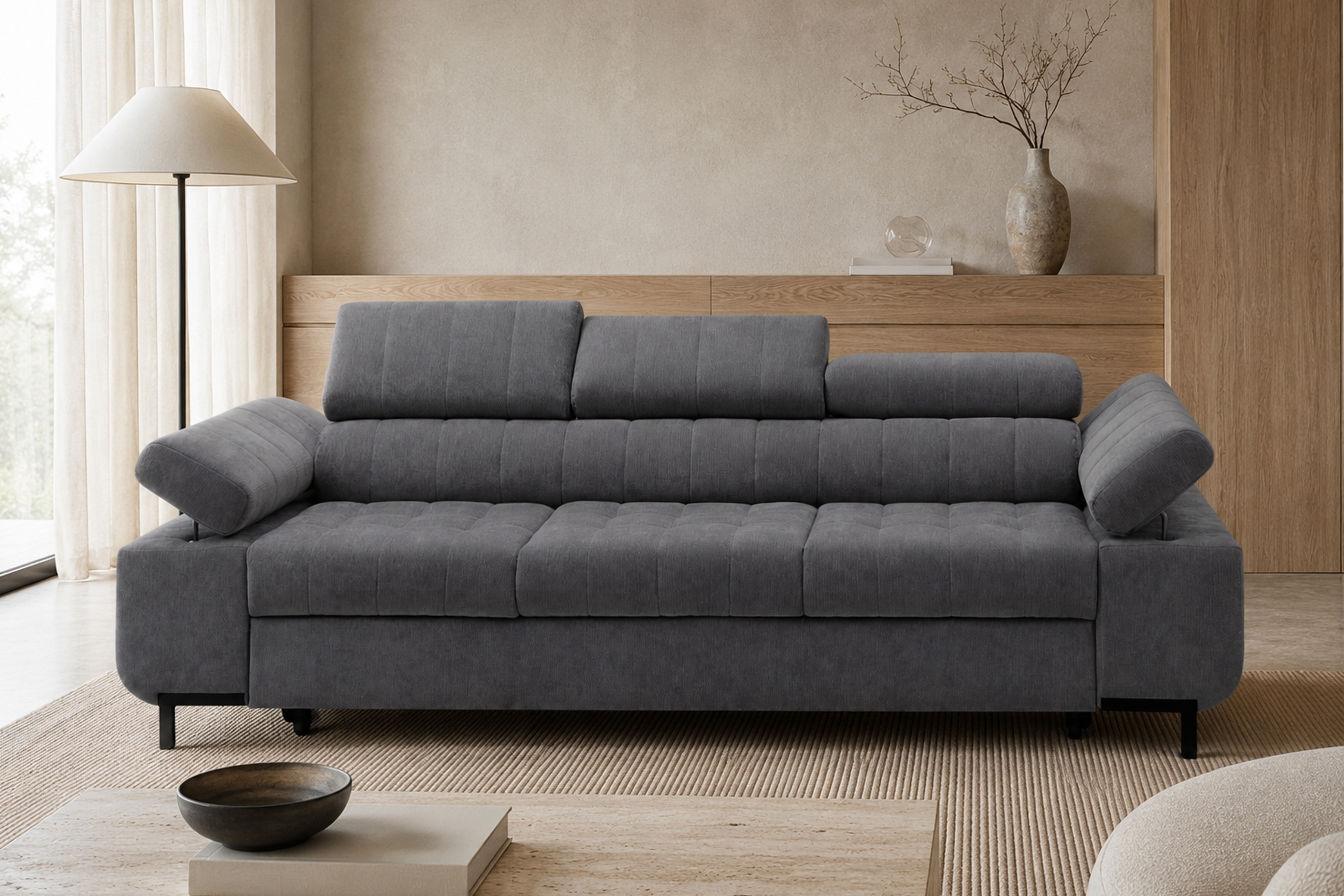Sofa trzyosobowa Tyrion z funkcją spania - szary szenil Vibe 95