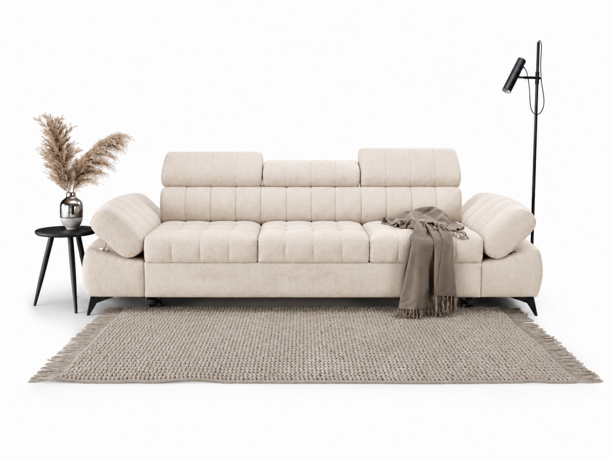 Sofa trzyosobowa Valoris z funkcją spania - beżowy welwet łatwoczyszczący Cloud 03