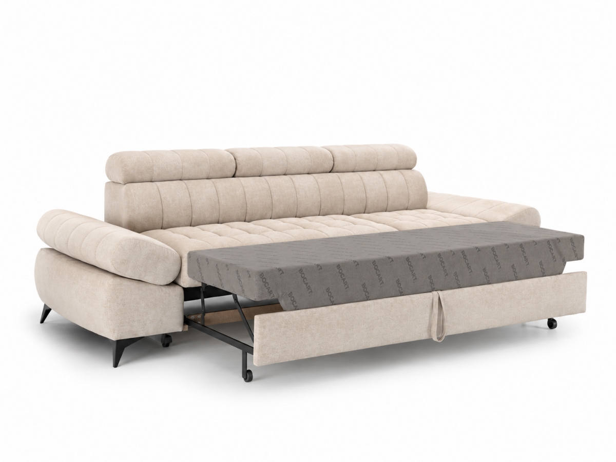 Sofa trzyosobowa Valoris z funkcją spania - beżowy welwet łatwoczyszczący Cloud 03