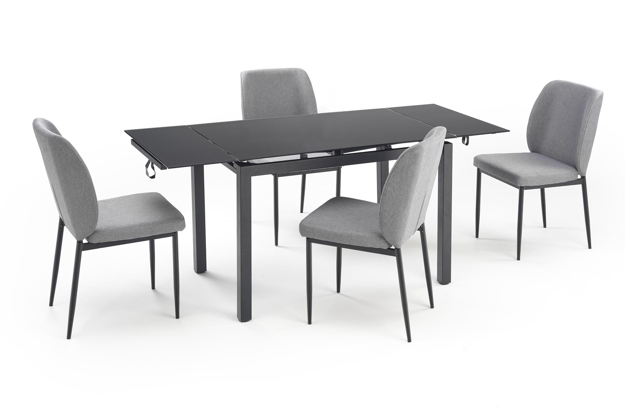 Stół rozkładany do jadalni 110-170 z 4 krzesłami Jasper - popielaty / czarny stół rozkładany do jadalni 110-170 z 4 krzesłami jasper - popielaty / czarny