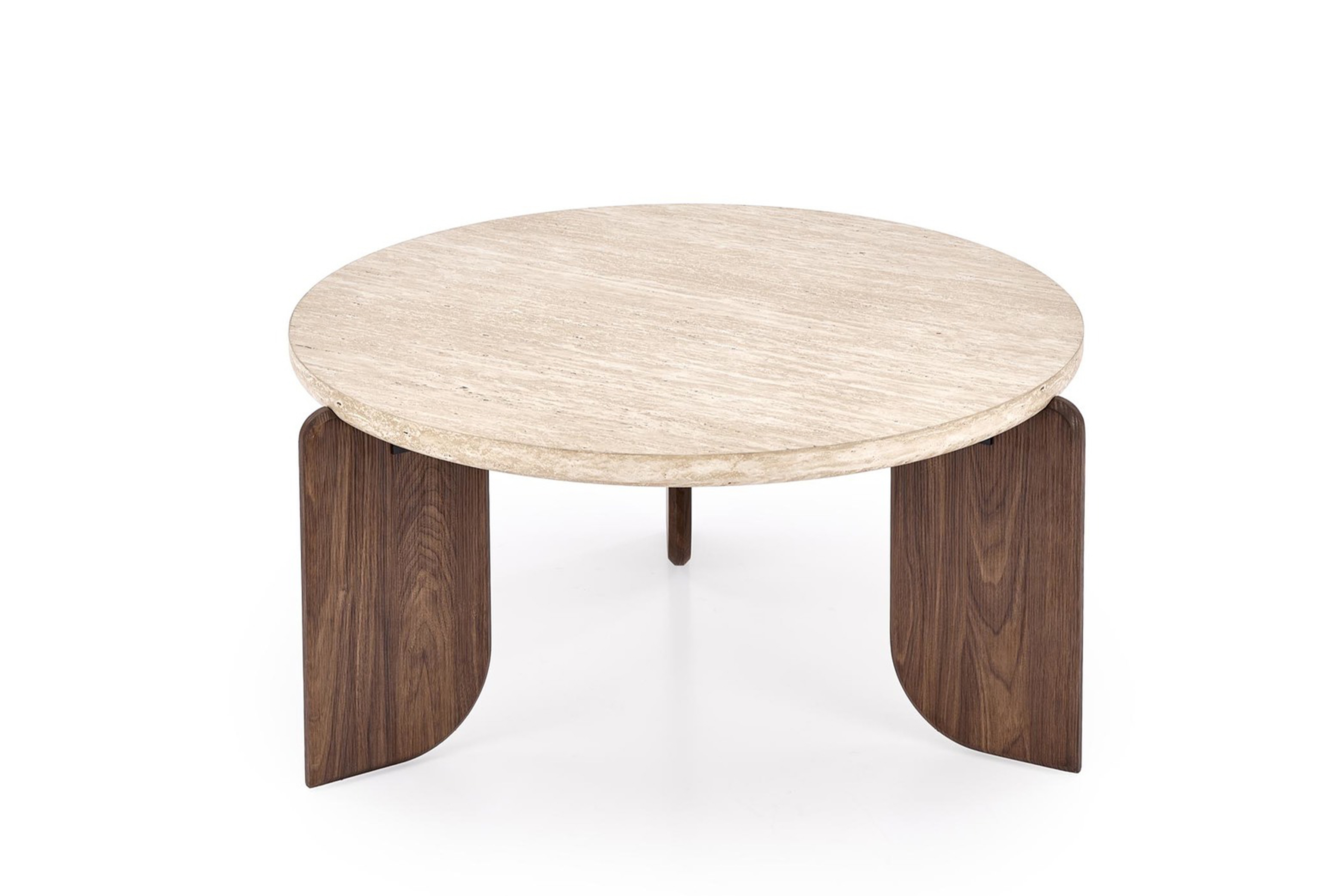 Stolik kawowy Manios 80 cm okrągły - trawertyn / orzech