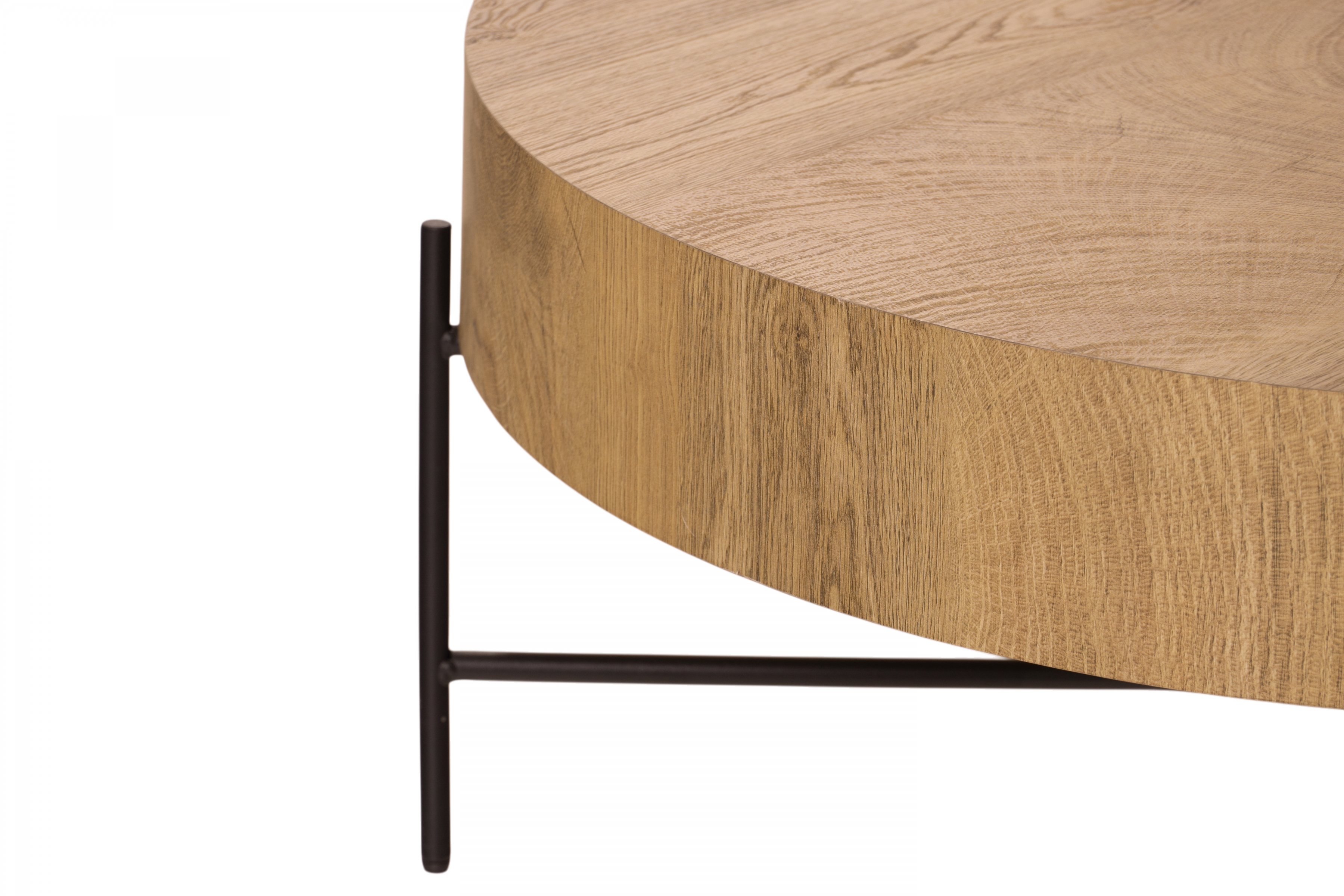 Stolik kawowy okrągły Liviano 80 cm z metalowymi nogami - dąb naturalny / czarny
