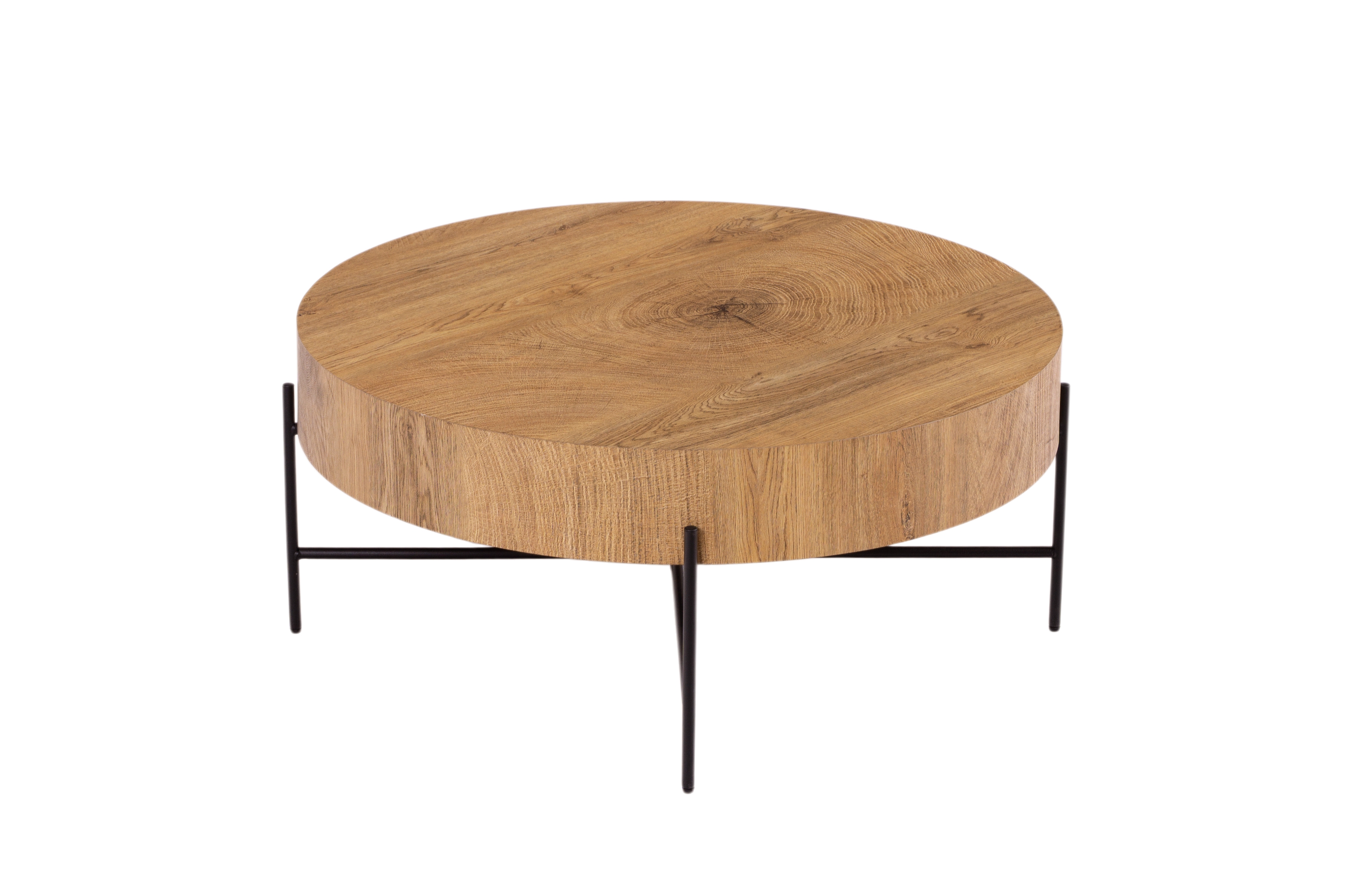 Stolik kawowy okrągły Liviano 80 cm z metalowymi nogami - dąb naturalny / czarny