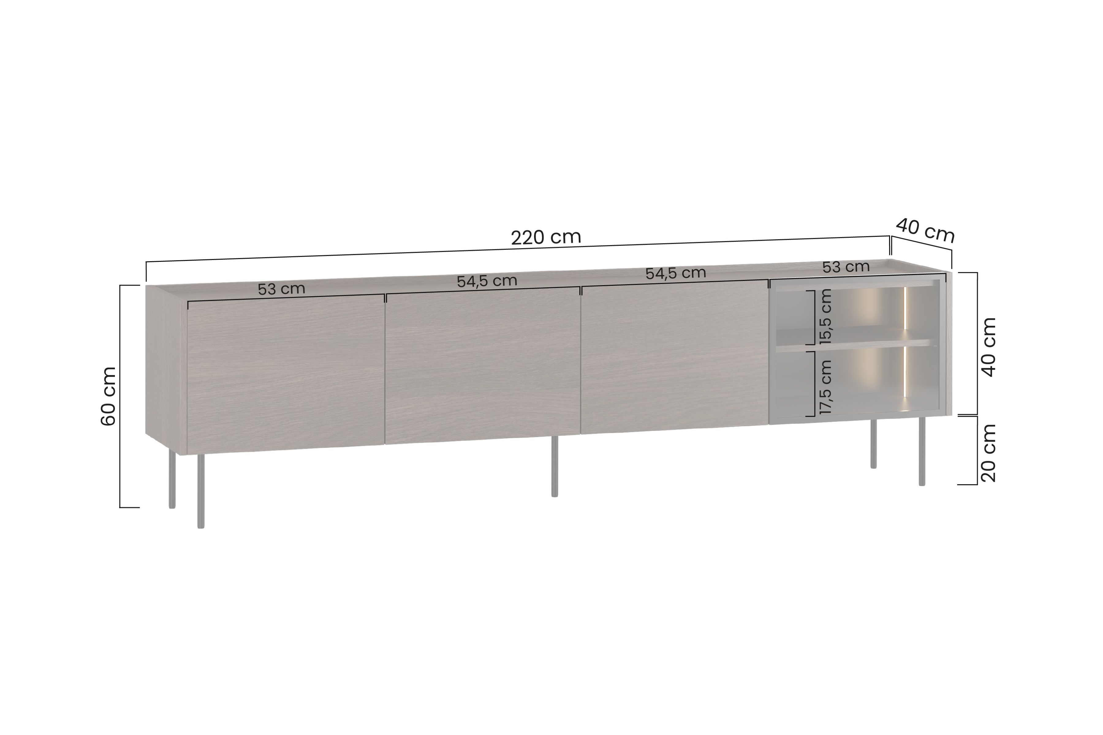 Szafka RTV Dunari 220 cm z metalowymi nogami - dąb dunin