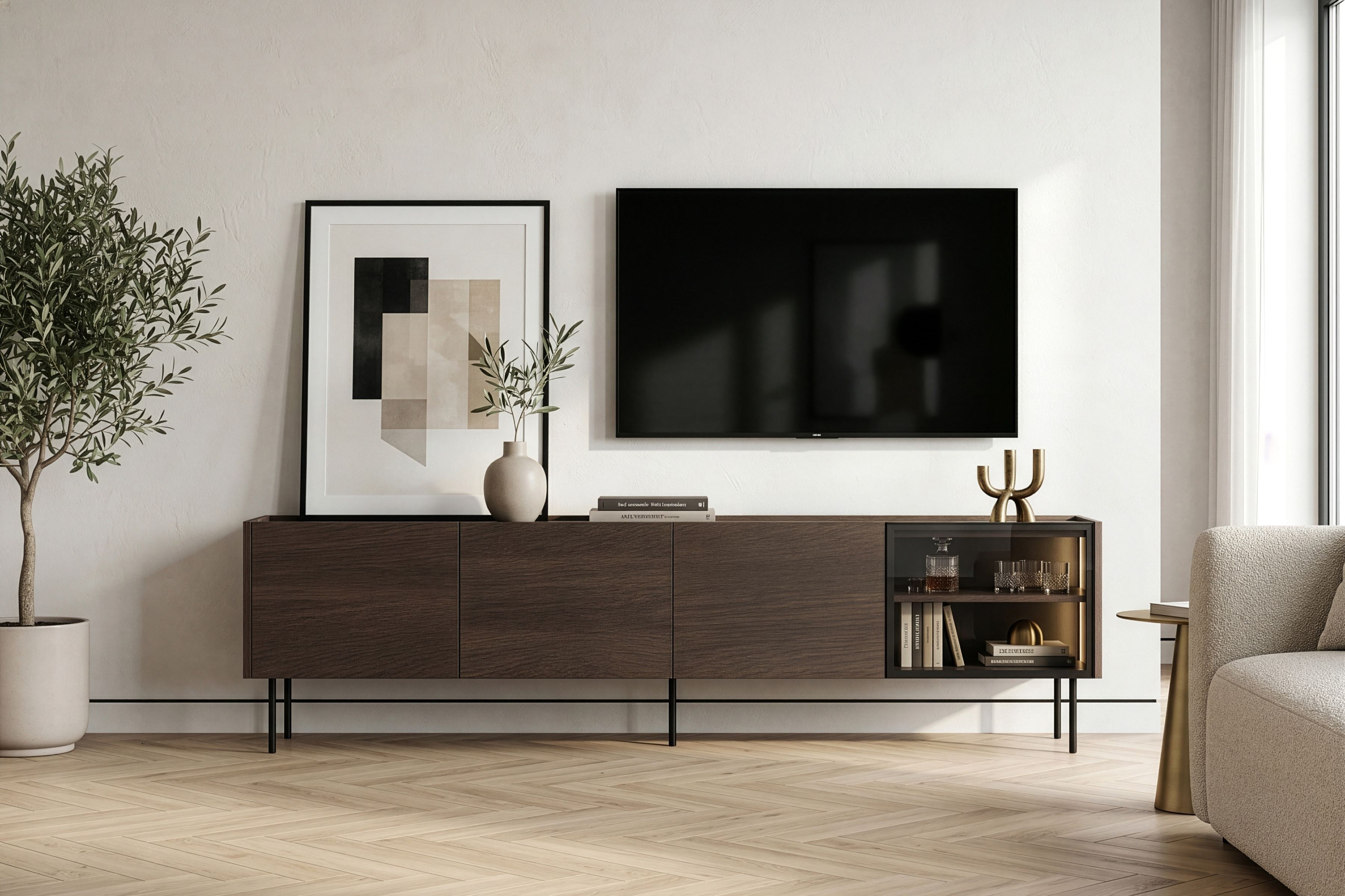 Szafka RTV Dunari 220 cm z metalowymi nogami - dąb dunin