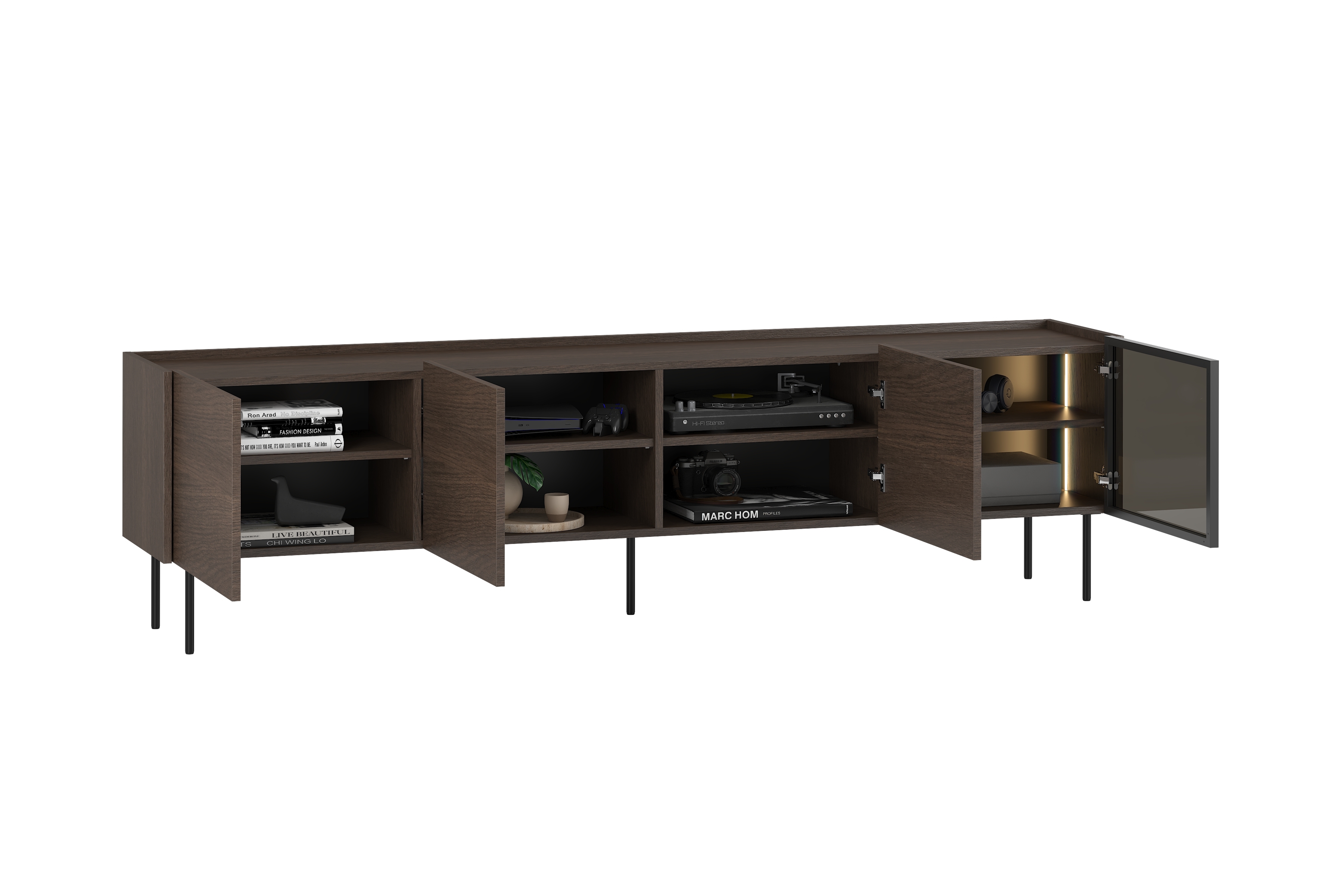 Szafka RTV Dunari 220 cm z metalowymi nogami - dąb dunin