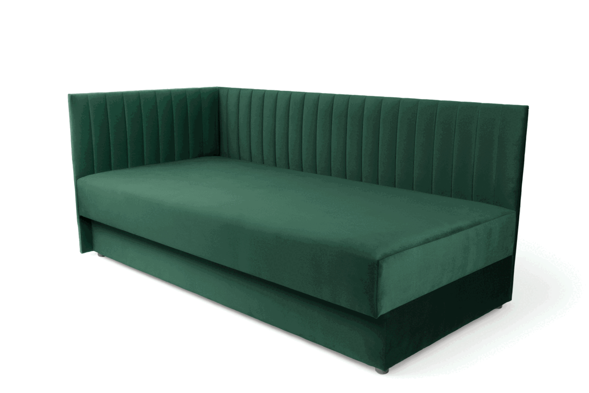 Tapczan/łóżko lewostronne z pojemnikiem Nutri - zielony welur Zanzibar 162, 186x80/100 cm Tapczan/łóżko lewostronne z pojemnikiem Nutri - zielony welur Zanzibar 162, 186x80/100 cm