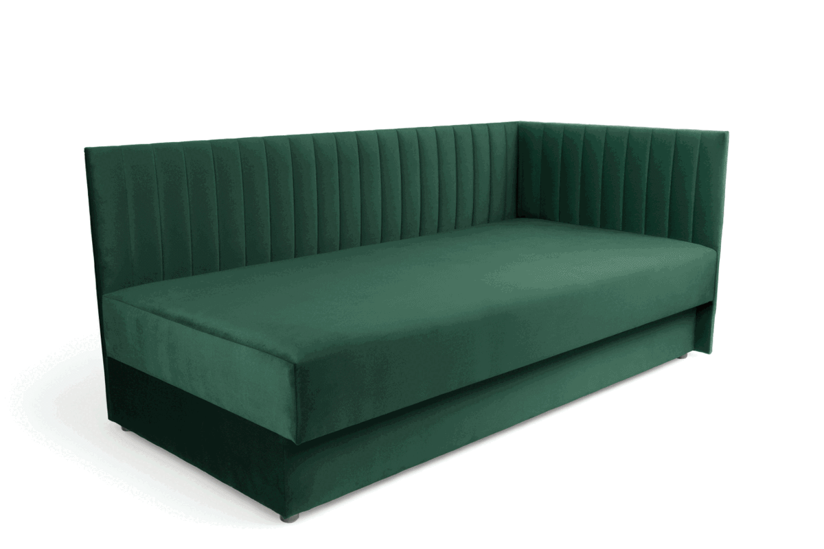Tapczan/łóżko prawostronne z pojemnikiem Nutri - zielony welur Zanzibar 162, 186x80/80 cm Tapczan/łóżko prawostronne z pojemnikiem Nutri - zielony welur Zanzibar 162, 186x80/80 cm