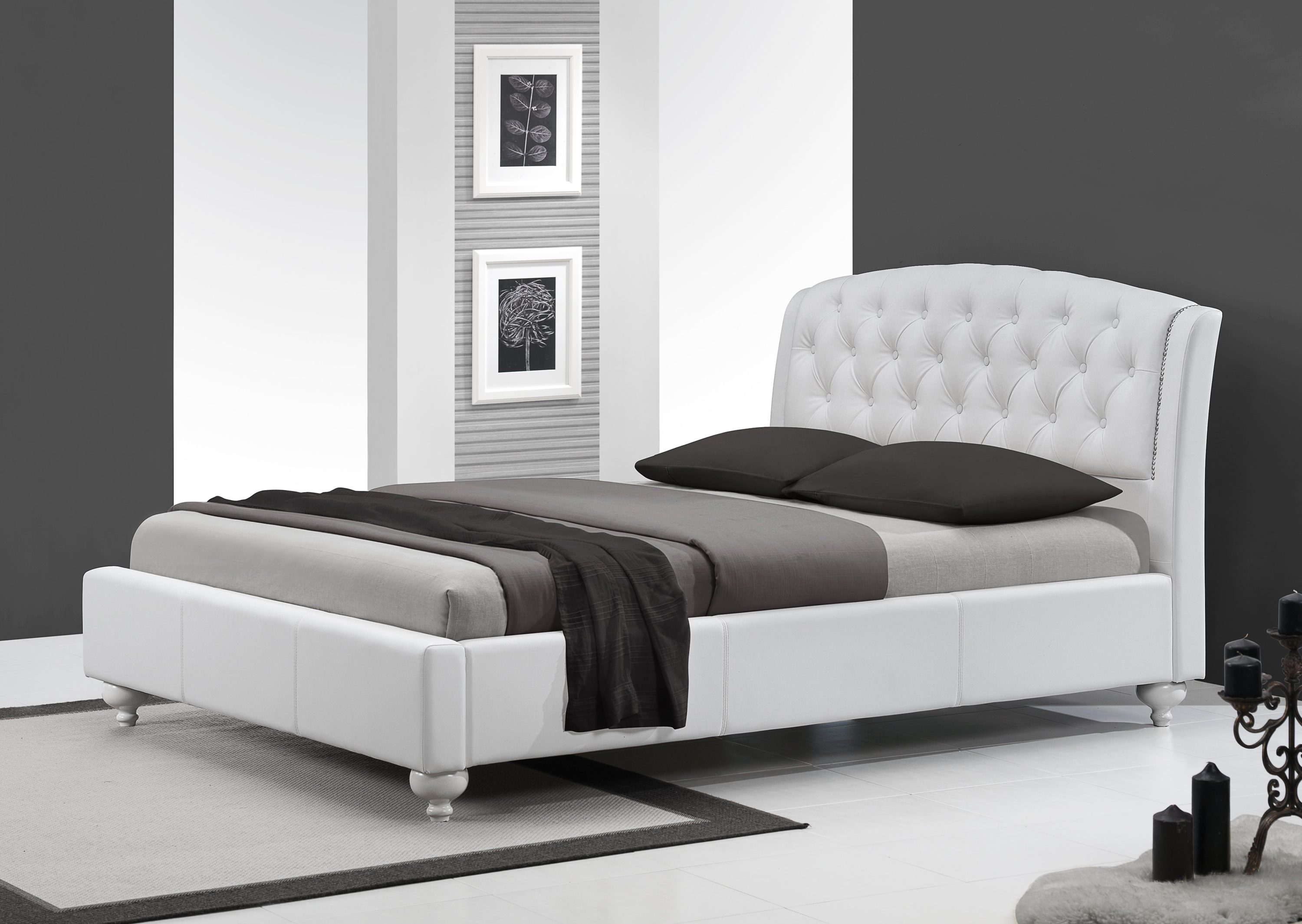 Tapicerowane łóżko w stylu chesterfield Sofia 160x200 - biały tapicerowane łóżko w stylu chesterfield sofia 160x200 - biały