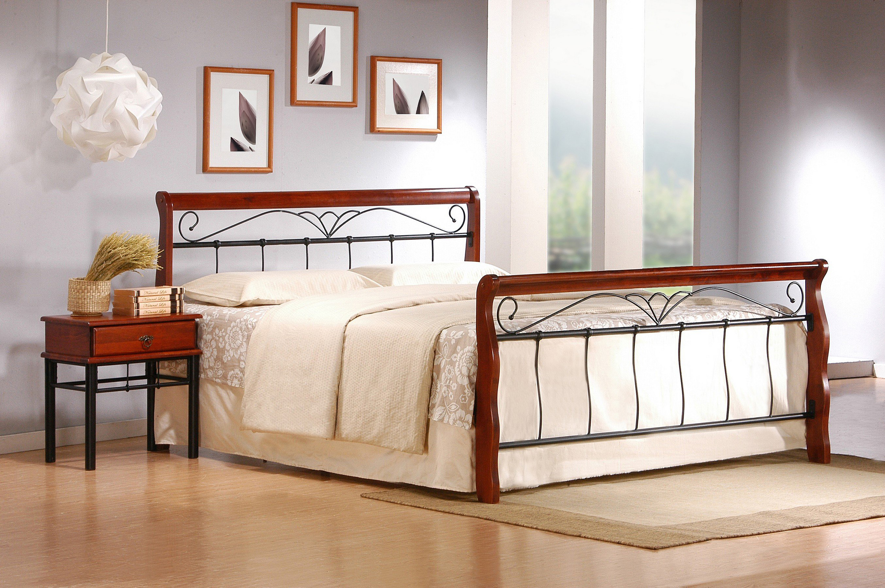 Łóżko Veronica 160x200 - czereśnia antyczna / czarny klasyczne łóżko sypialniane