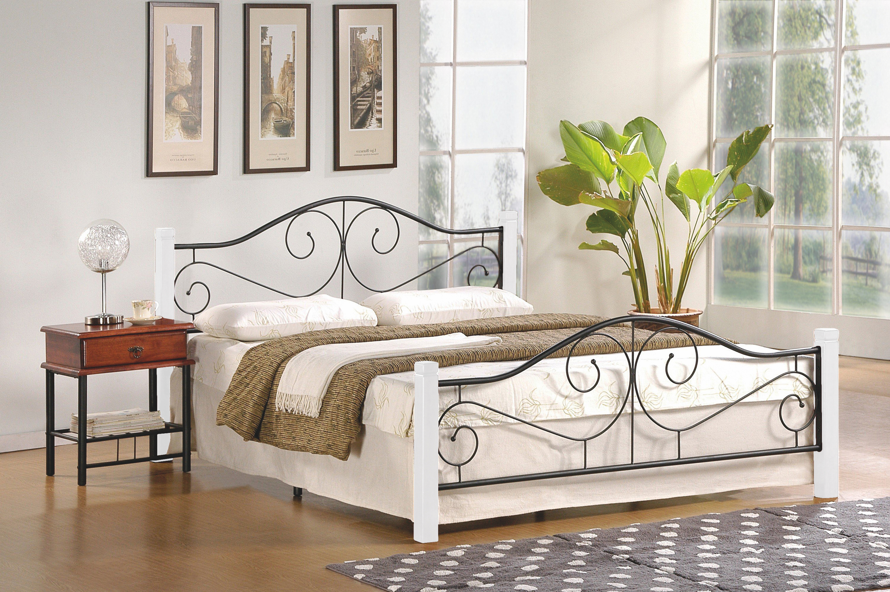 Łóżko Violetta 160x200 - biały / czarny klasyczne łóżko do sypialni
