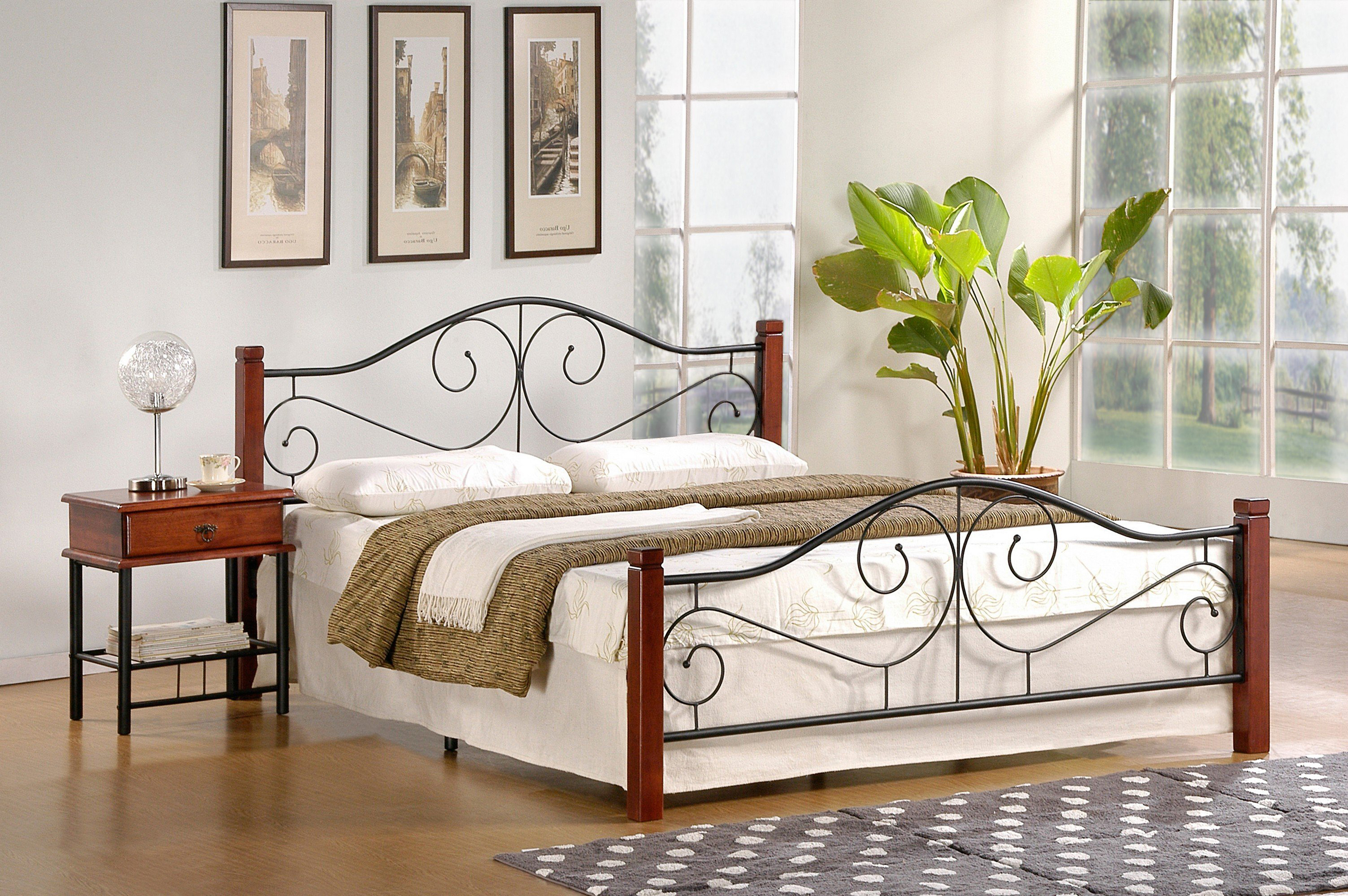 Łóżko Violetta 160x200 - czereśnia antyczna / czarny łóżko w stylu klasycznym