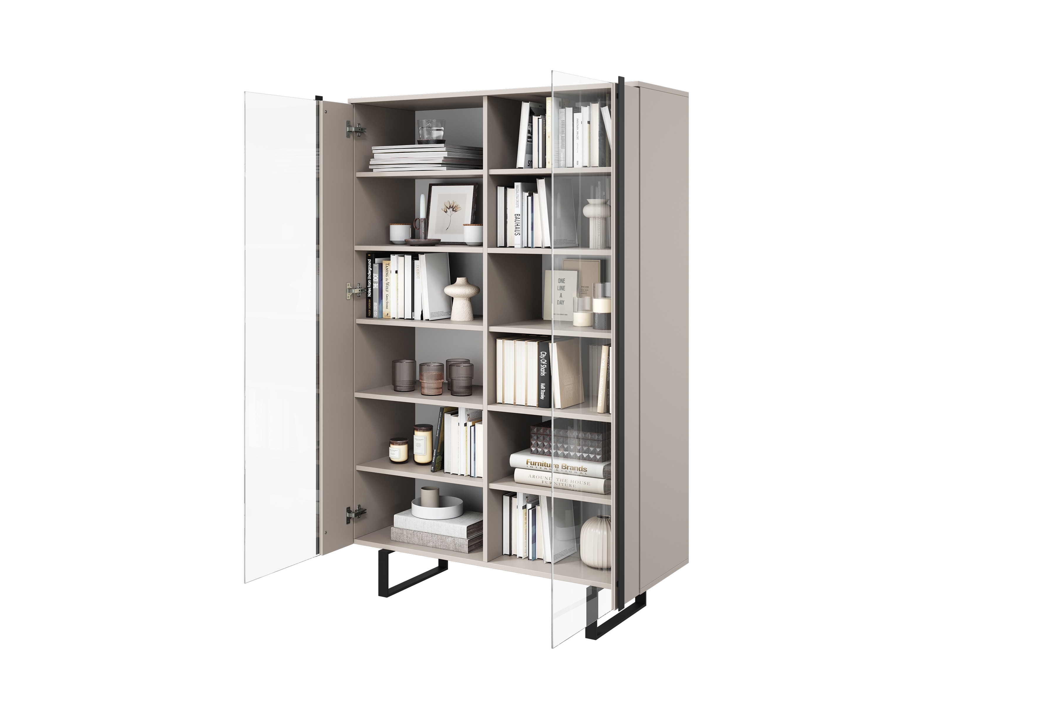 Witryna Verica 120 cm z metalowymi nogami - kaszmir / czarne nóżki