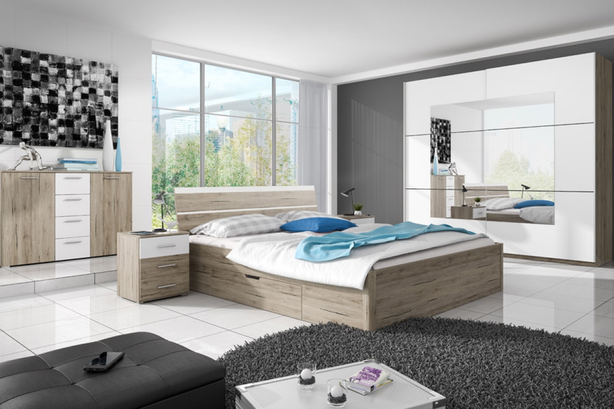 Łóżko do sypialni Beta 51 z szufladami 160x200 - san remo jasne / biały meble do sypialni 