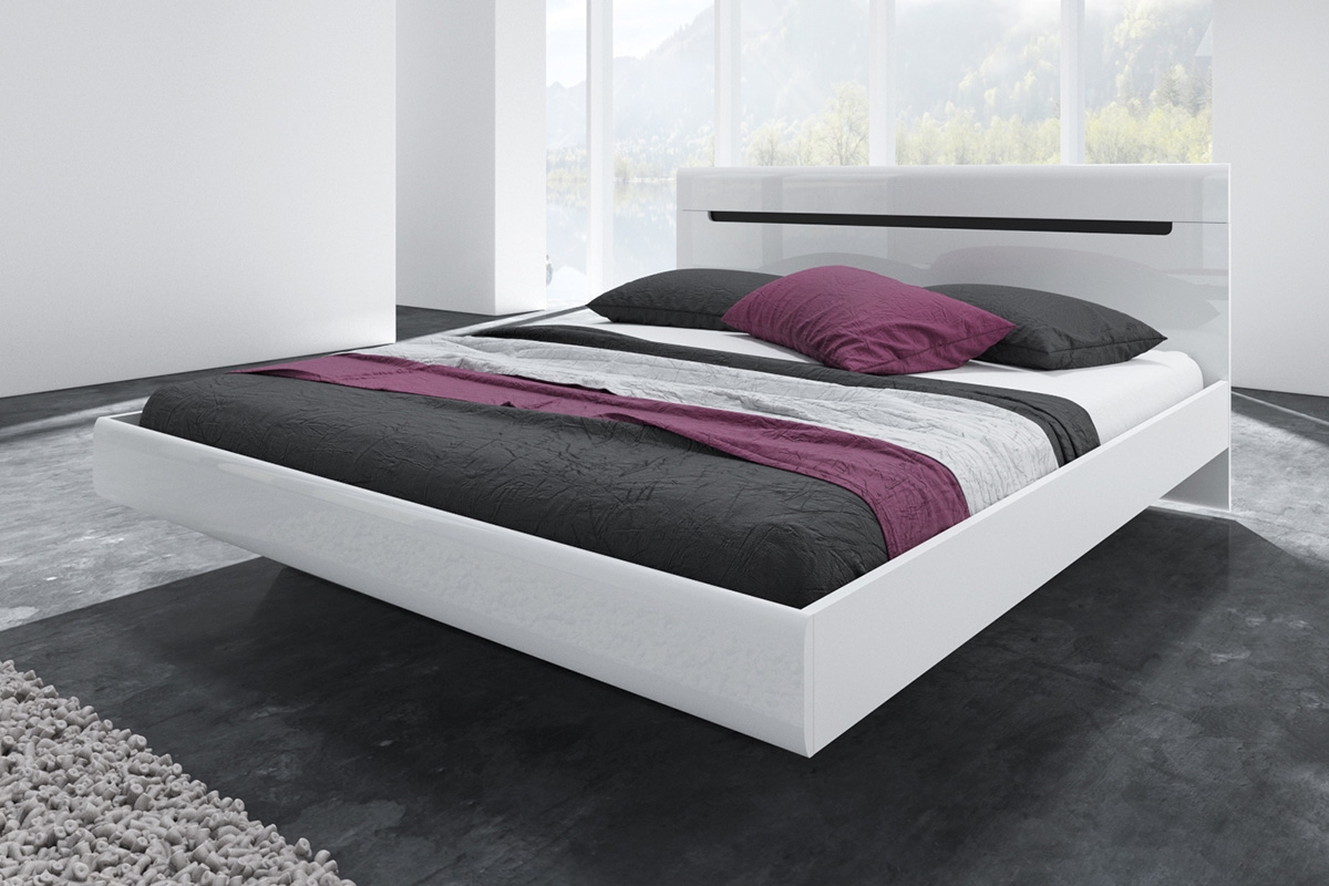 Łóżko do sypialni 180x200 Hektor 32 - biały połysk białe łóżko dwuosobowe