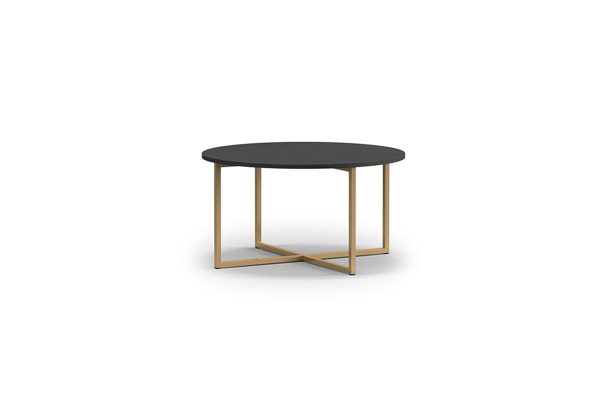 Okrągły stolik kawowy Kalso 80 z metalowymi nogami 80 cm - jesion portland czarny / złote nogi stolik kawowy