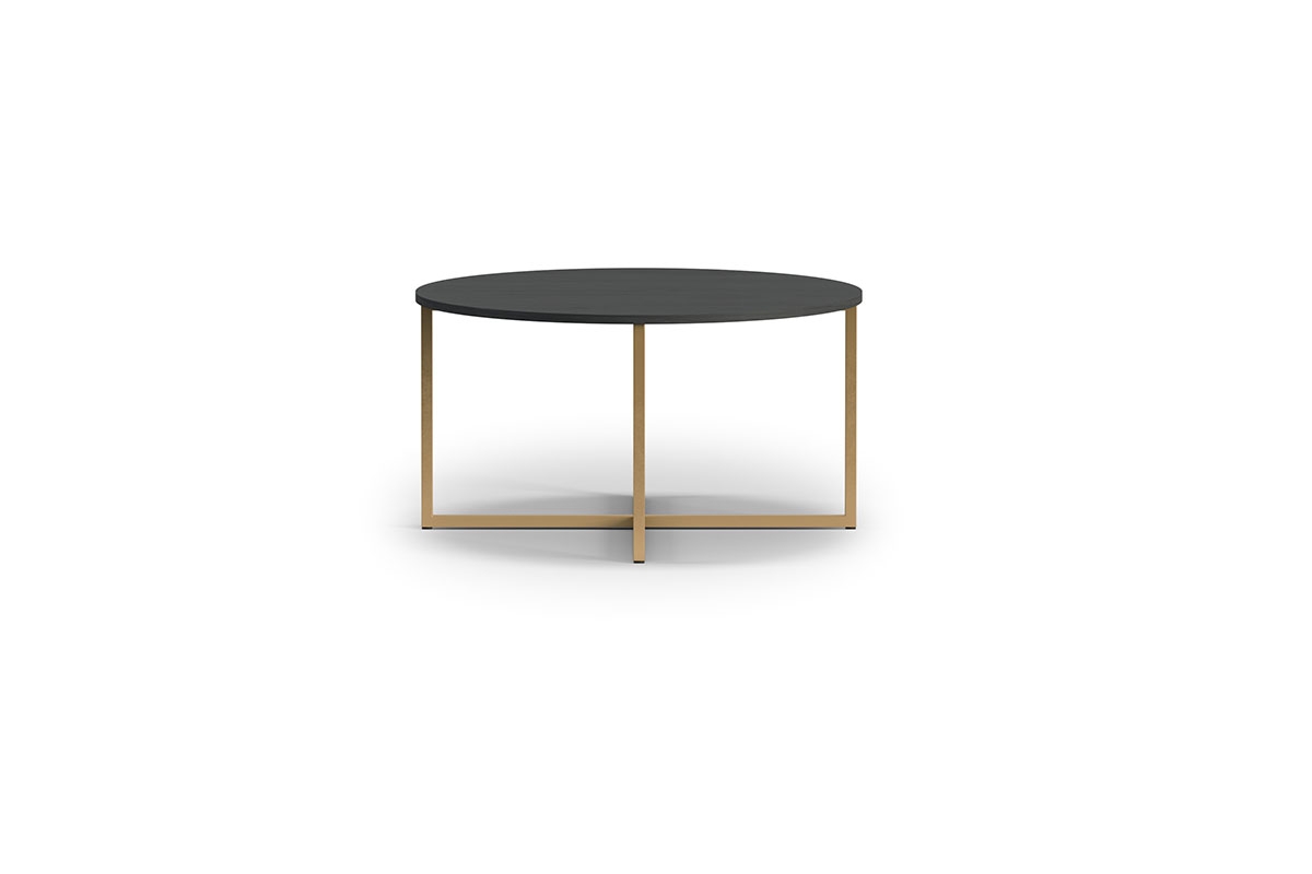 Okrągły stolik kawowy Kalso 80 z metalowymi nogami 80 cm - jesion portland czarny / złote nogi stolik z metalowymi nogami
