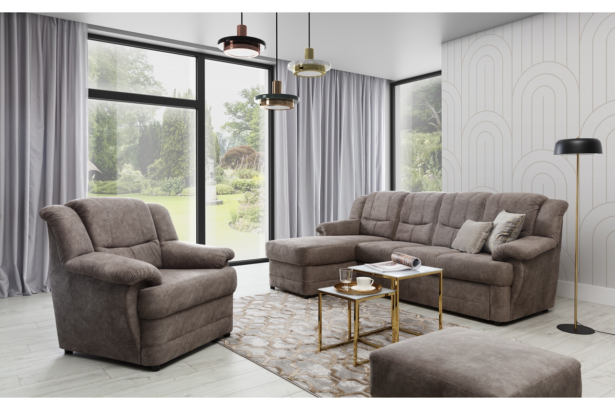 Fotel wypoczynkowy Belluno - brązowa tkanina hydrofobowa Forever 63 zestaw wypoczynkowy do salonu 