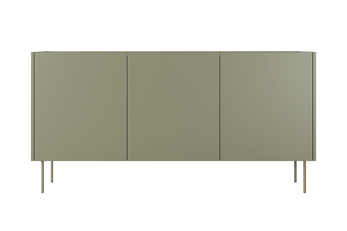 Trzydrzwiowa komoda Desin z 2 ukrytymi szufladami i metalowymi nogami 170 cm - oliwka / dąb nagano zielona komoda na metalowych nogach