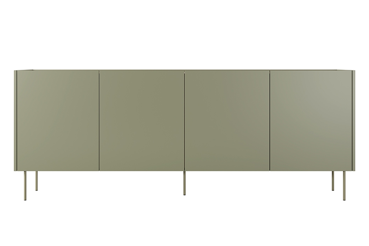 Czterodrzwiowa komoda Desin z 4 ukrytymi szufladami 220 cm - oliwka / dąb nagano zielona komoda na nóżkach