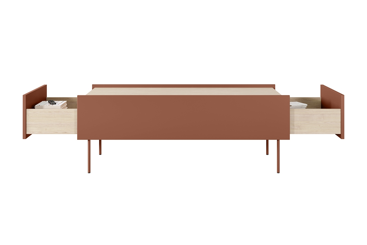 Stolik kawowy Desin z szufladami i metalowymi nogami 120 cm - ceramic red / dąb nagano stolik kawowy z szufladami