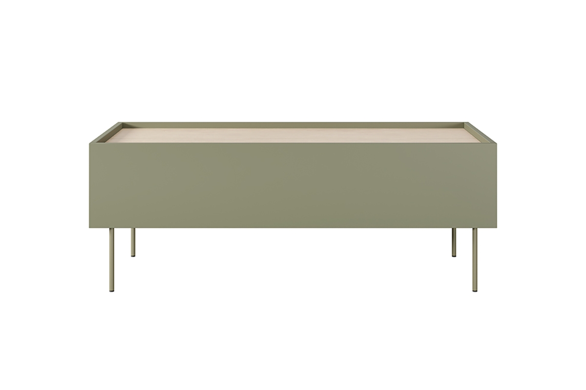 Stolik kawowy Desin z szufladami i metalowymi nogami 120 cm - oliwka / dąb nagano zielony stolik kawowy na metalowych nogach