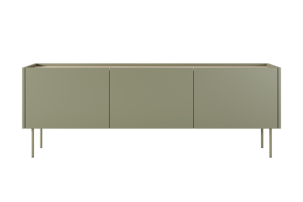 Trzydrzwiowa szafka RTV Desin z ukrytą szufladą i metalowymi nogami 170 cm - oliwka / dąb nagano zielona szafka rtv na nóżkach