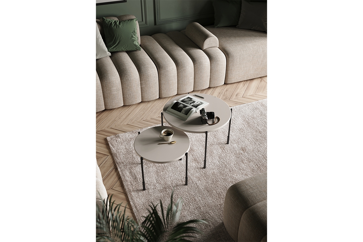 Stolik kawowy okrągły Sonatia na metalowych nogach 45 cm - kaszmir stolik kawowy do salonu