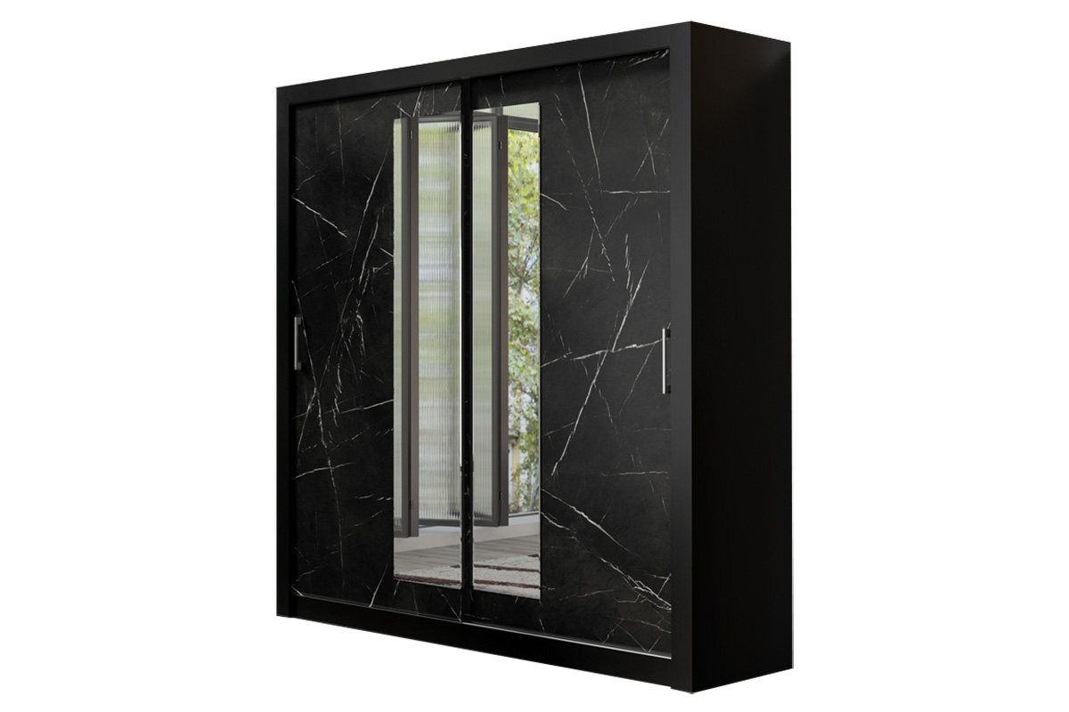 Szafa przesuwna In Box z lustrem 200 cm - czarny / royal black czarna szafa do salonu