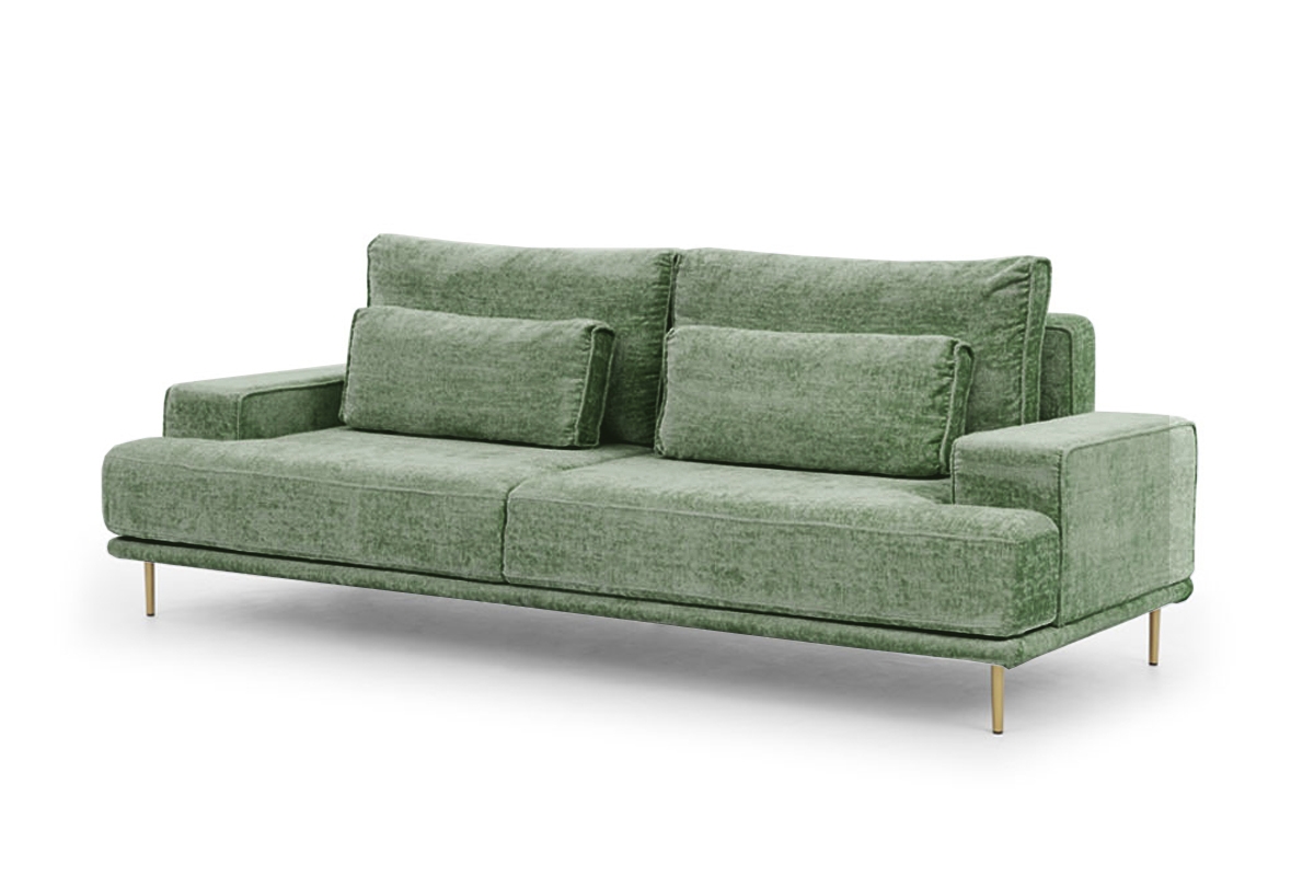 Kanapa do salonu Nicole - zielony szenil Miu 2048/nogi złote zielona kanapa z poduszkami 