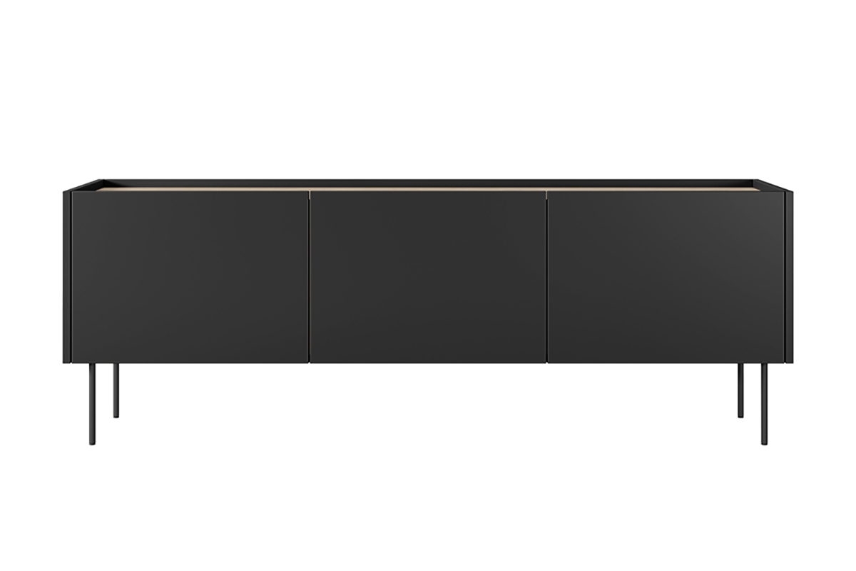 Trzydrzwiowa szafka RTV Desin z 2 ukrytymi szufladami 170 cm - czarny mat / dąb nagano czarna szafka rtv na nóżkach